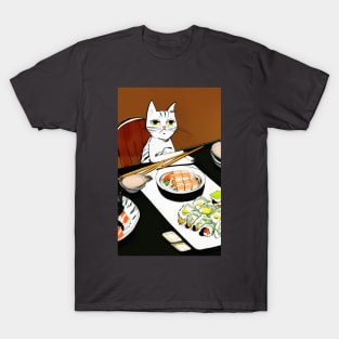 Melancholy Cat's Japanese Sushi Banquet T-Shirt